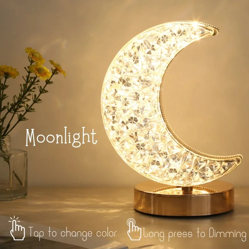 Crystal Touch LED Night Light – Dimmable Bedside Lamp for Elegant Bedroom Décor