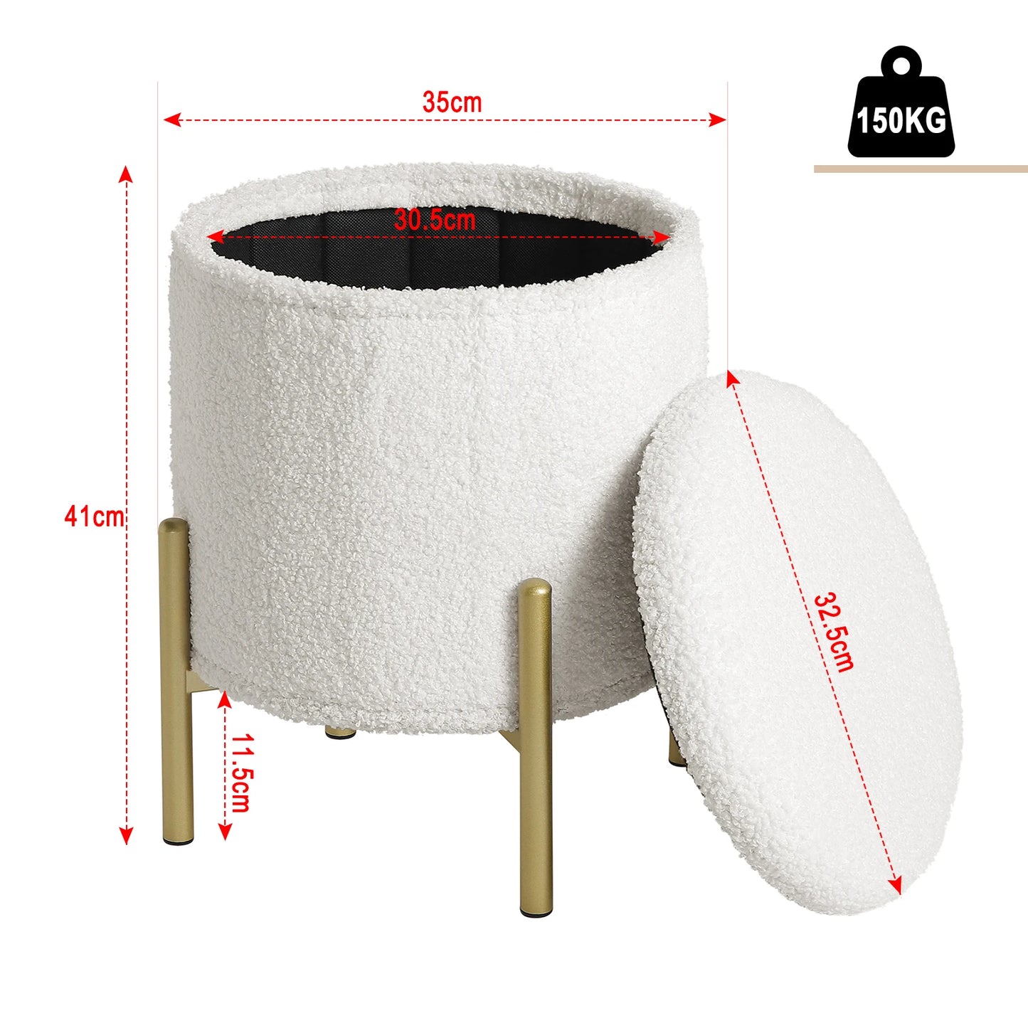 Round Folding Ottoman Stool with Storage – Upholstered Footrest & Seat for Home